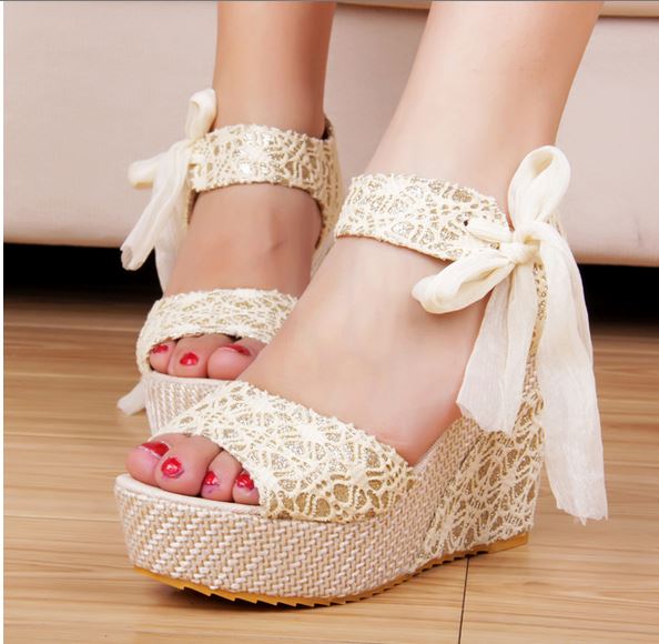 Ankle Strap Lace Ribbon Platform Wedges Sandals On Luulla